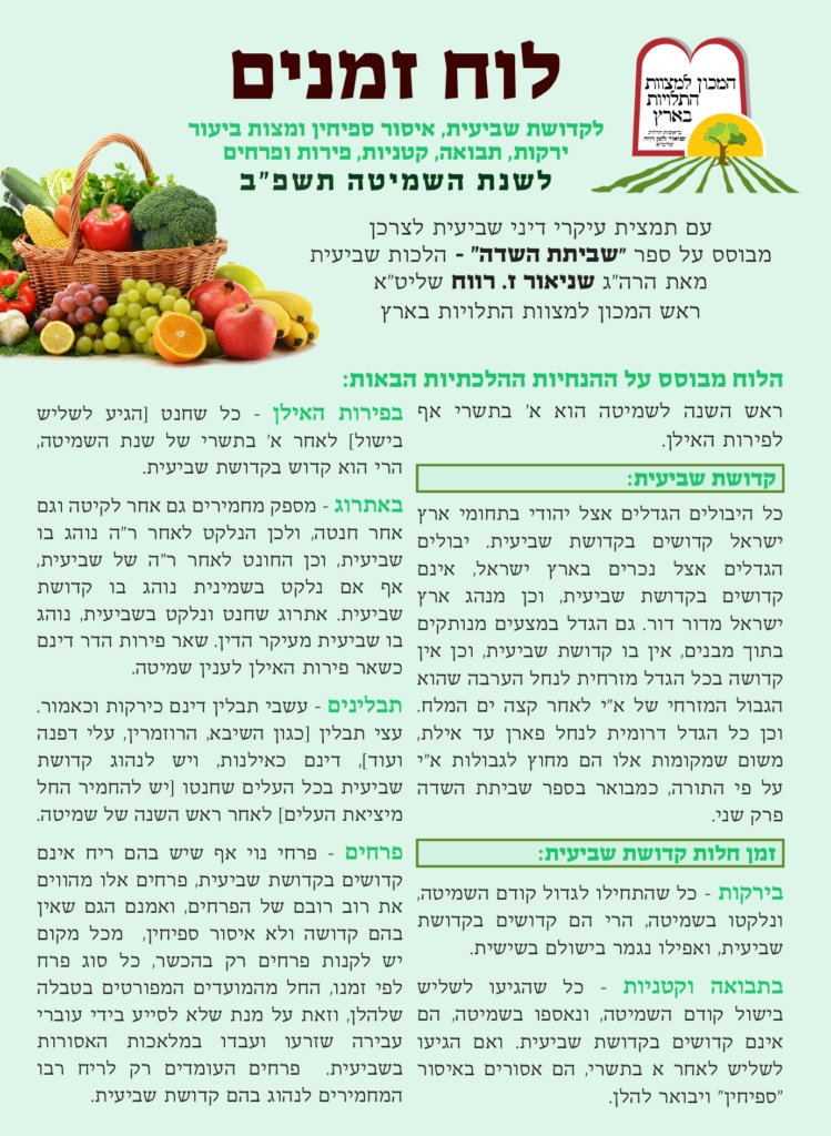 לוח זמנים שמיטה תשפב - 4 יחידות